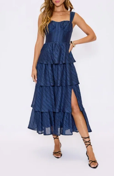 Vici Collection Celeste Ladder Stitch Detail Tiered Dress In Blue