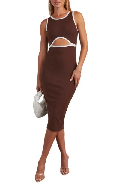 Vici Collection Cici Sleeveless Cutout Midi Dress In Brown/white