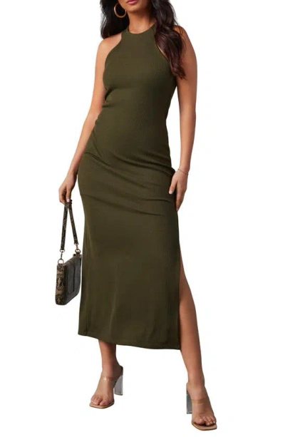 Vici Collection Constancia Sleeveless Rib Midi Dress In Olive