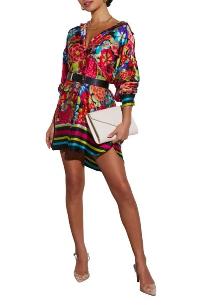 Vici Collection Coveted Floral Print Shirtdress In Pink Multi