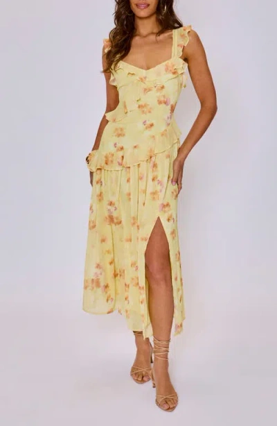 Vici Collection Esme Floral Ruffle Detail Midi Dress In Multi