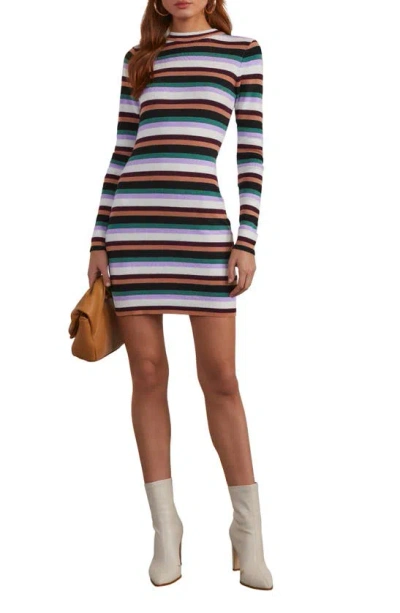 Vici Collection Fashionably Educated Stripe Long Sleeve Mini Sweater Dress In Brown Multi