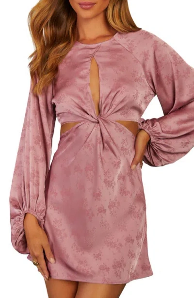 Vici Collection Floral Jacquard Balloon Sleeve Minidress In Pink
