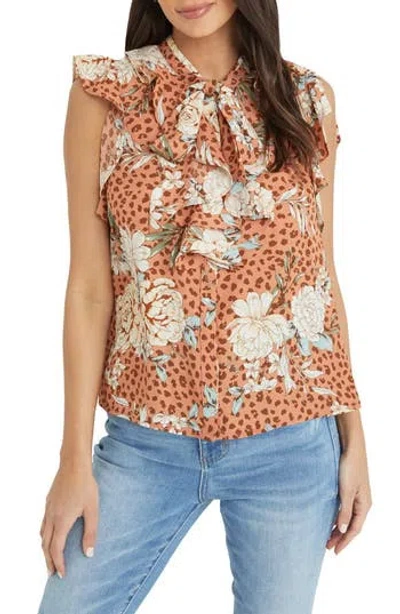 Vici Collection Floral Ruffle Tie Front Blouse In Multi