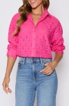 Vici Collection Garden Stroll Floral Eyelet Button-up Shirt In Pink