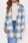 Vici Collection Geneva Brushed Plaid Coat In Blue