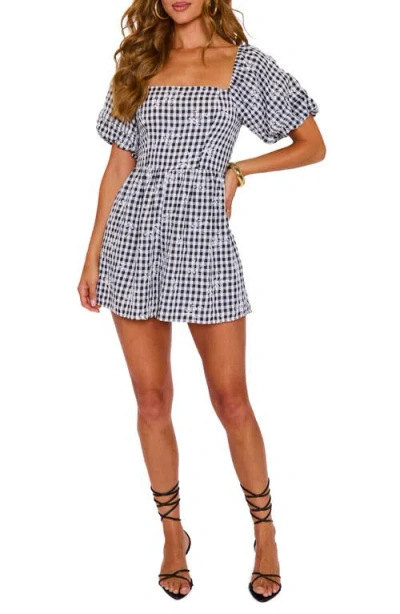 Vici Collection Gigi Gingham Puff Sleeve Romper In Black