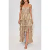 Vici Collection Gilded Age Metallic Plissé Tiered Strapless Gown In Gold