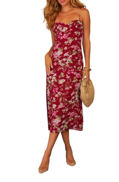 Vici Collection Grace Blvd. Floral Satin Midi Dress In Burgundy Multi