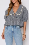 Vici Collection Hart Gingham Babydoll Crop Top In Blue