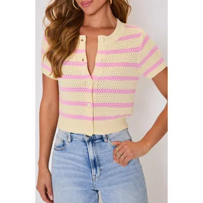 Vici Collection Jessica Stripe Open Stitch Short Sleeve Cardigan In Multi