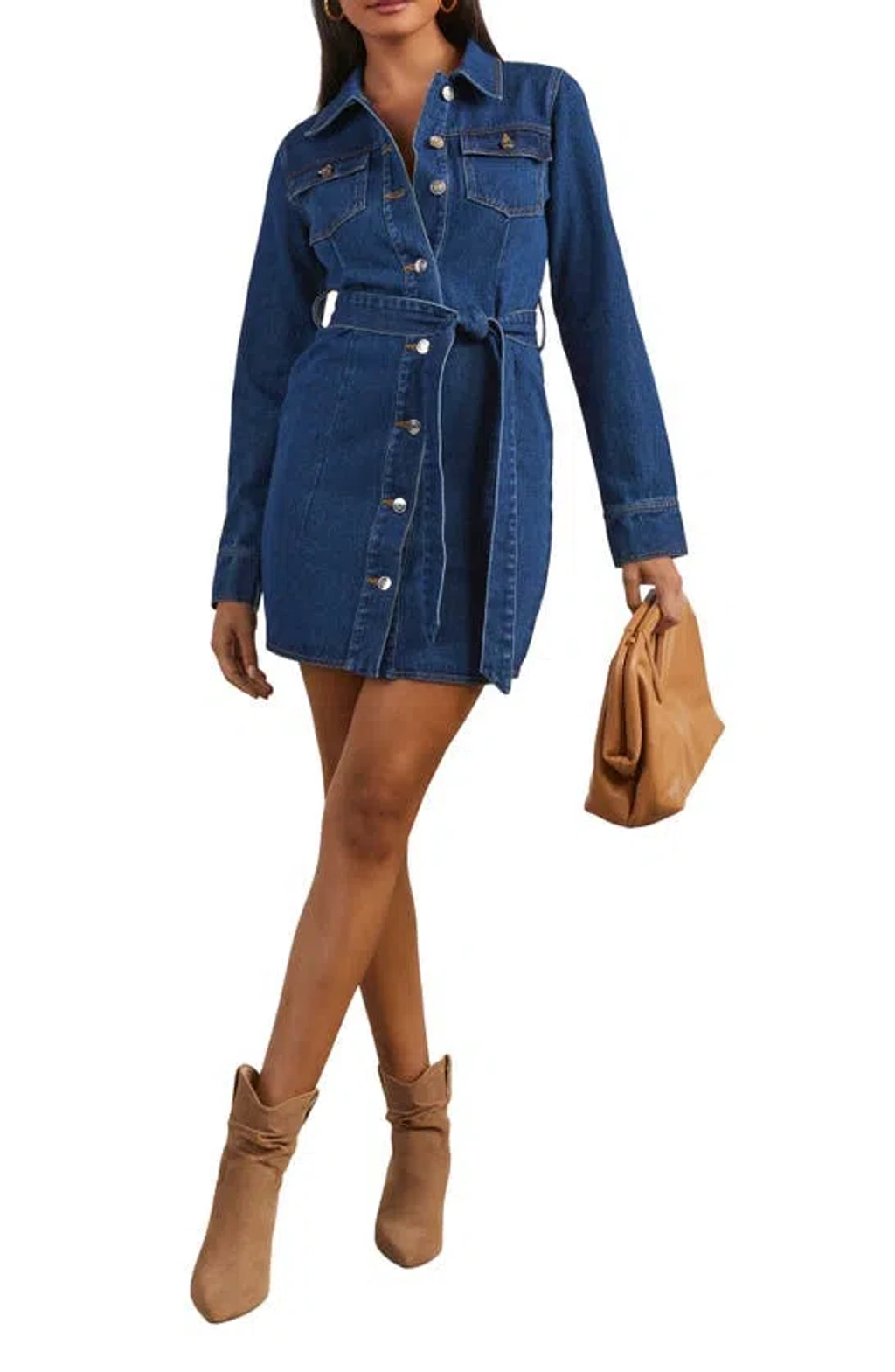 white christmas dresses Garis Denim Mini Shirt Dress – VICI main image 0