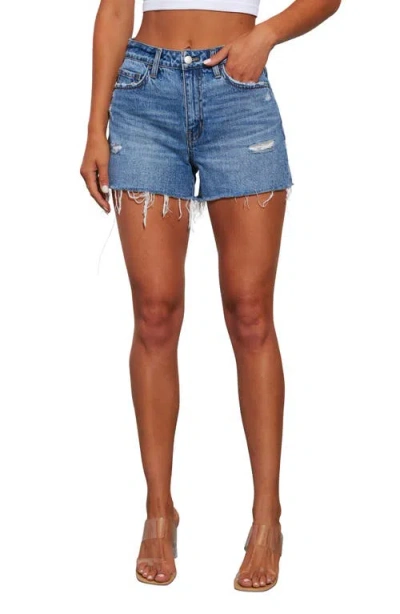 Vici Collection Jolene High Waist Denim Cutoff Shorts In Medium Wash