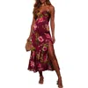 Vici Collection Just Go With It Floral Satin Midi Dress In Burgundy