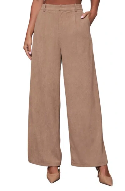 Vici Collection Kayda Wide Leg Corduroy Trousers In Tan
