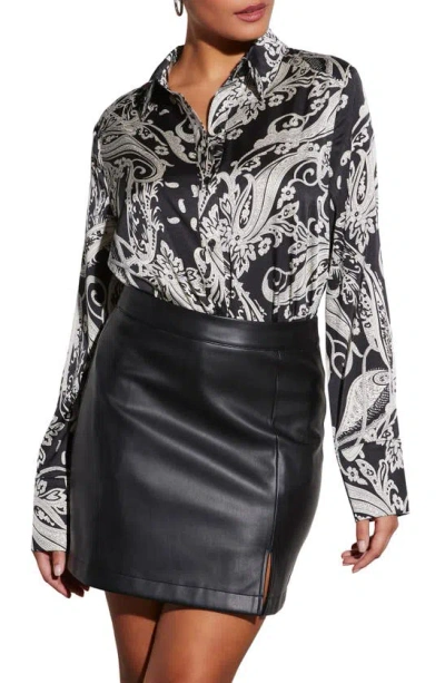 Vici Collection Kendra Print Satin Button-up Shirt In Black/ Multi