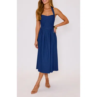 Vici Collection Kylie Denim Halter Midi Dress In Blue
