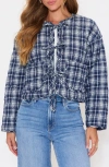 Vici Collection London Quilted Plaid Tie Front Jacket In Blue