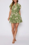 Vici Collection Lydia Paisley Print Smocked Waist Tiered Minidress In Green