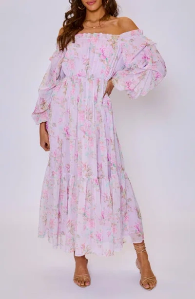 Vici Collection Meadow Floral Off The Shoulder Long Sleeve Maxi Dress In Multi