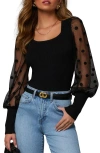 Vici Collection Mina Polka Dot Sleeve Knit Shirt In Black