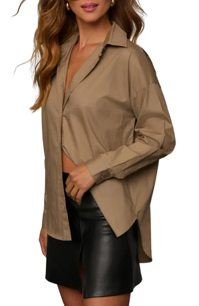 Vici Collection Mireva Cotton Poplin Button-up Shirt In Sage