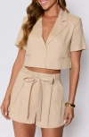 Vici Collection Modern Muse Crop Short Sleeve Jacket In Neutral