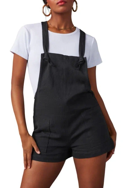 Vici Collection Northwest Linen & Cotton Short Dungarees In Black