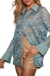 Vici Collection Off The Vine Sheer Lace Shirt In Seafoam