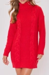 Vici Collection Olivia Turtleneck Long Sleeve Mini Sweater Dress In Red