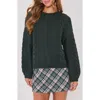 Vici Collection Pinecrest Cable Stitch Crewneck Sweater In Green
