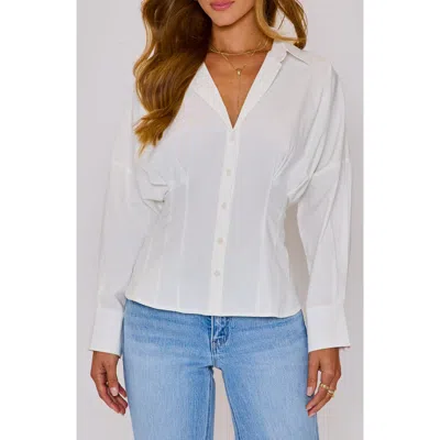 Vici Collection Presley Cotton O-ring Accent Belted Button-up Shirt In White