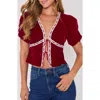 Vici Collection Pretty Please Velvet Tie Front Top In Burgundy