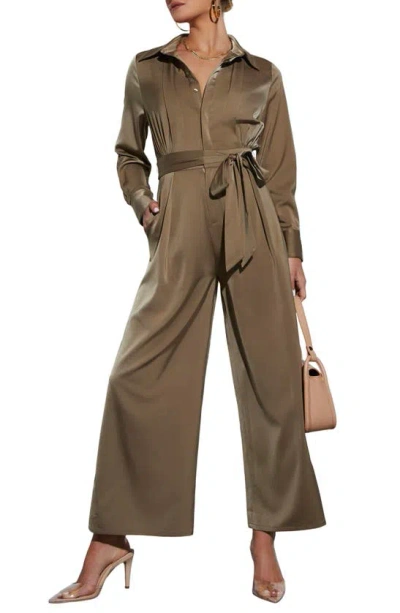 Vici Collection Pull It Together Satin Jumpsuit In Dark Sage