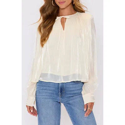 Vici Collection Remi Metallic Long Sleeve Woven Top In White