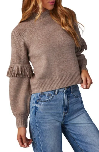 Vici Collection Reseda Fringe Sleeve Sweater In Taupe
