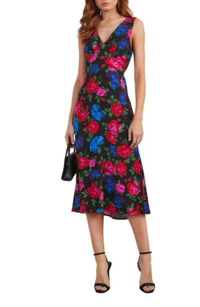 Vici Collection Robbie Floral Sleeveless Satin Midi Dress In Multi