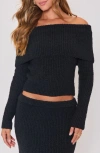 Vici Collection Ruby Foldover Off The Shoulder Rib Sweater In Black