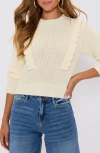 Vici Collection Sable Ruffle Crewneck Sweater In White