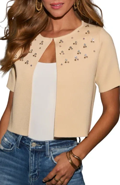Vici Collection Serina Crystal Detail Cardigan In Beige