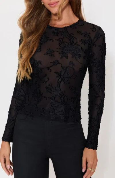 Vici Collection Stella Floral Devoré Long Sleeve Top In Black