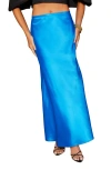 Vici Collection Summer Coastin Satin Maxi Skirt In Blue