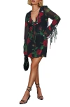 Vici Collection Sweet Romance Floral Ruffle Long Sleeve Minidress In Red Multi