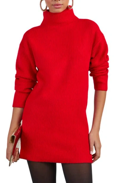 Vici Collection Uptown Turtleneck Long Sleeve Sweater Dress In Red