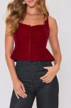 Vici Collection Velvet Peplum Top In Burgundy