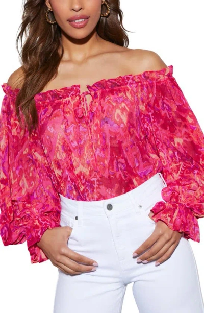 Vici Collection Veronica Off The Shoulder Chiffon Top In Fuchsia