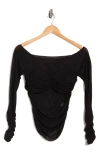VICI COLLECTION VIETTA OFF THE SHOULDER RUCHED LONG SLEEVE TOP