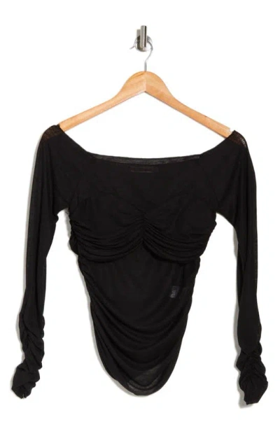 Vici Collection Vietta Off The Shoulder Ruched Long Sleeve Top In Black
