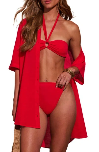 Vici Collection Whispered Coast Cover-up Shirt In Red