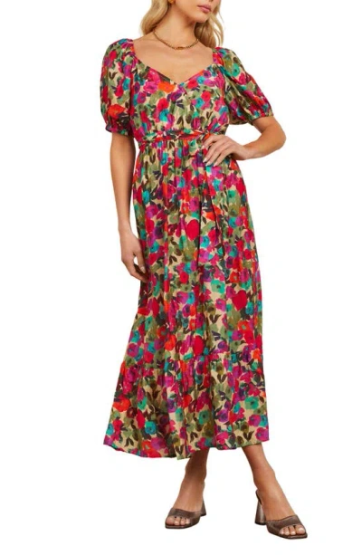 Vici Collection Willa Floral Print Midi Dress In Peony/ Floral